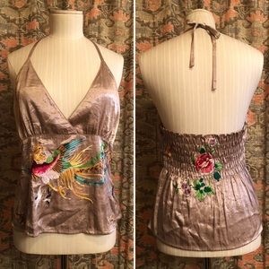 🚺 H+M Embroidered Halter Top